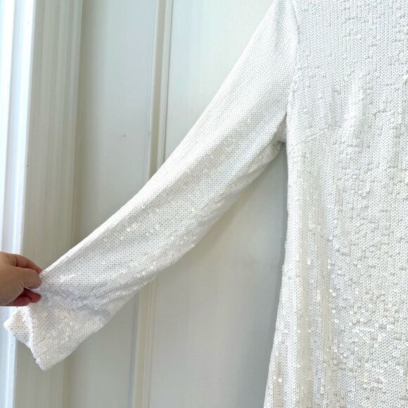 Dress The Population Emery Sequin Long Sleeve Dress in White Large NWT - Picture 6 of 11